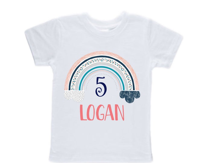 Personalized Rainbow FIVE Birthday Girl Shirt. Cake Smash Short Sleeve Birthday Shirt. 5th . Birthday Shirt
