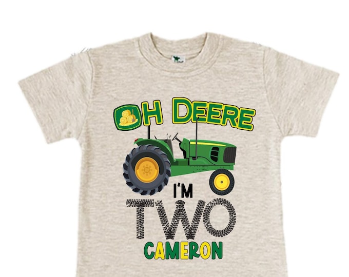Personalized Farm Green Tractor Farm Animal theme Birthday Shirt. Two Birthday. Boy's Tractor Birthday Shirt.  Farm Birthday Shirt.