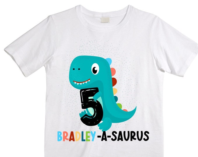 Personalized Dinosaur Themed Birthday Boy Raglan Dinosaur theme Birthday Shirt. FIVE Birthday. Boy's Dino Birthday. Dinosaur Birthday Shirt.