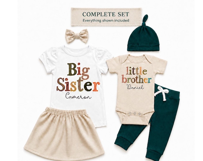 Big Sister/Little Brother Matching Sibling Set. Baby Shower Gift. Take Home Outfit. Matching Sibling Set