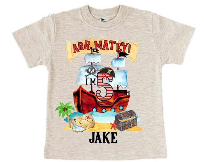 Personalized Pirate Ship FIVE Pirate Ship theme Birthday Shirt. Five Birthday. Boy's Pirate. Ahoy Matey, Arr Matey, Arrgh, Shiver Me Timber