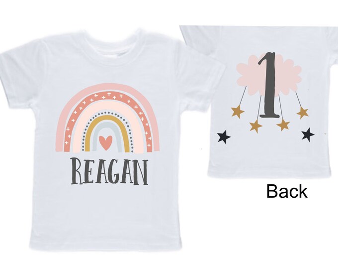 Personalized Rainbow ONE Birthday Girl Shirt. Cake Smash Short Sleeve Birthday Shirt. ONE. Birthday Shirt