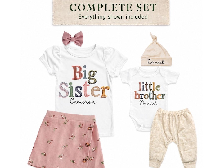 Big Sister/Little Brother Matching Sibling Set. Baby Shower Gift. Take Home Outfit. Matching Sibling Set