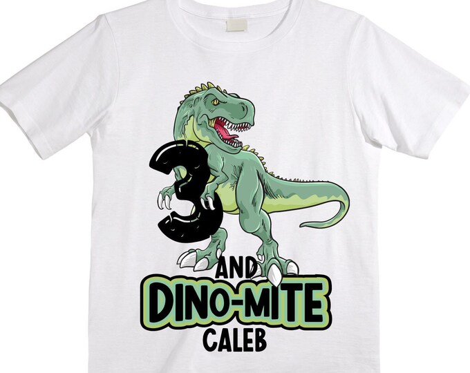 Personalized Dinosaur theme Birthday Shirt. Three Birthday. Boy's Dino Birthday Shirt. Dinosaur Birthday Shirt. THREE Rex
