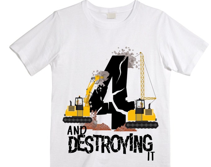 Personalized 4 Digger Construction  FOUR  Trash Truck theme Birthday Shirt. Fourth Birthday. Boy's Birthday .