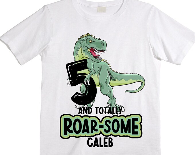 Personalized Dinosaur Themed Birthday Boy Raglan Dinosaur theme Birthday Shirt. FIVE Birthday. Boy's Dino Birthday. Dinosaur Birthday Shirt.