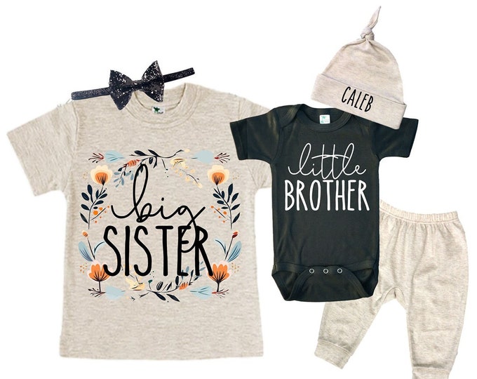Big Sister/Little Brother Matching Sibling Set. Baby Shower Gift. Take Home Outfit. Matching Sibling Set