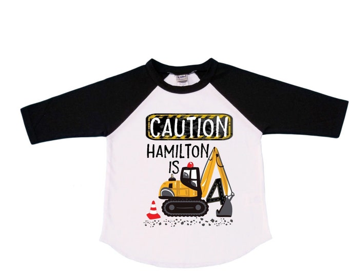 Personalized 4 Digger Construction  FOUR  Trash Truck theme Birthday Shirt. Fourth Birthday. Boy's Birthday .