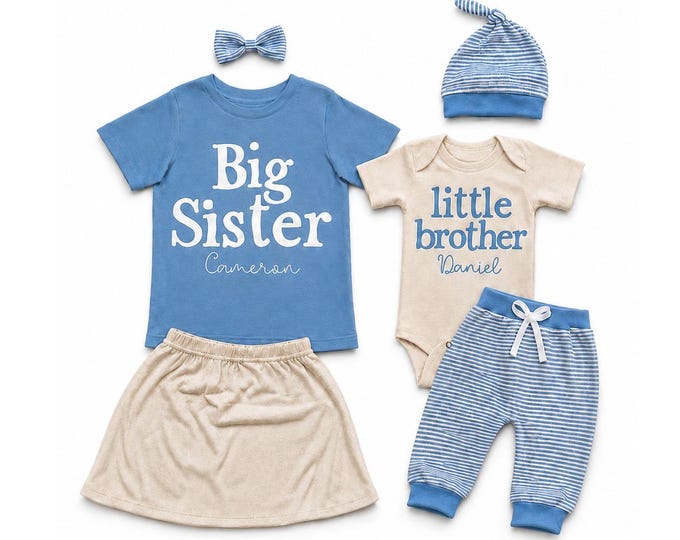 Big Sister/Little Brother Matching Sibling Set. Baby Shower Gift. Take Home Outfit. Matching Sibling Set