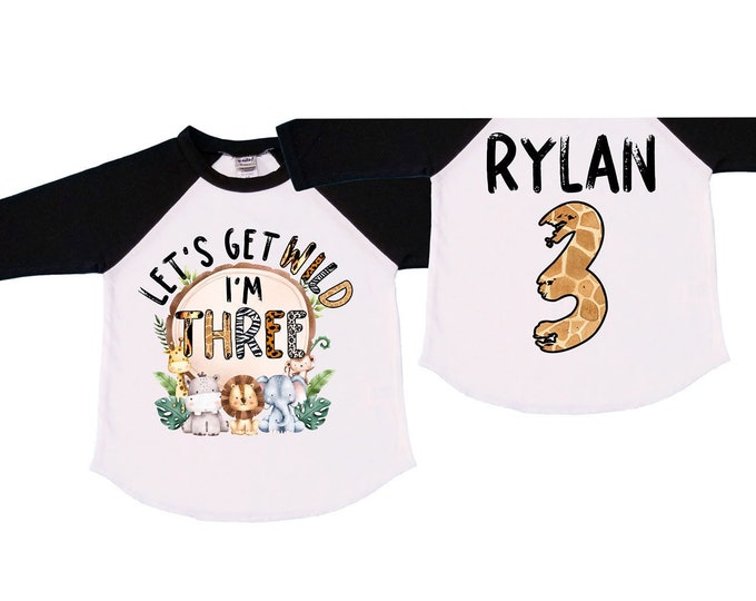 Personalized Let's Get Wild Birthday Shirt. THREE Birthday. Boy's Truck Birthday Shirt. Safari Birthday Shirt.