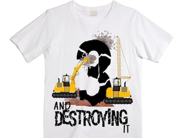 Personalized 3 Digger Construction theme Birthday Shirt. THREE Birthday. Boy's Dump Truck Birthday Shirt.