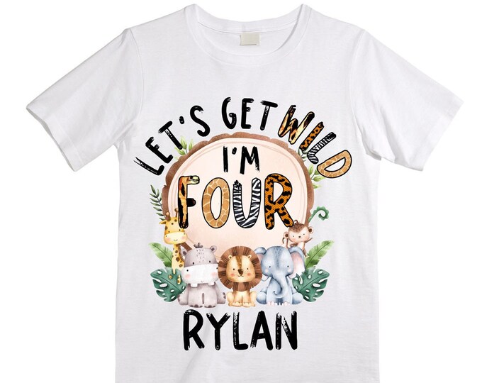 Personalized Let's Get Wild Birthday Shirt. FOUR  Birthday. Boy's Truck Birthday Shirt. Safari Birthday Shirt.