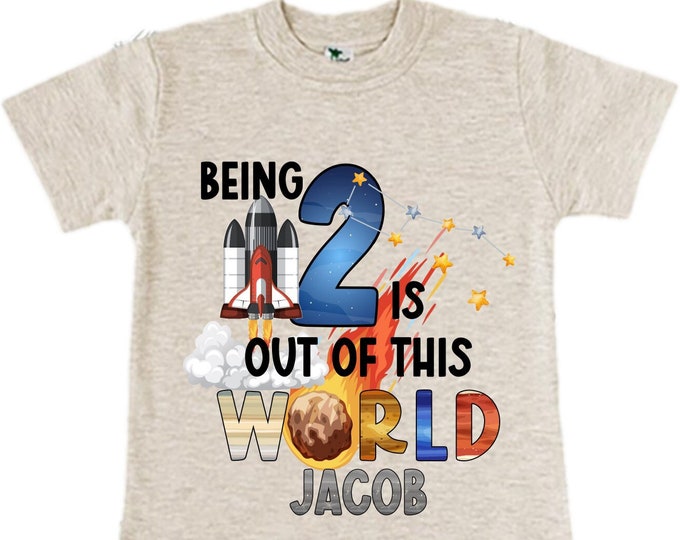 Personalized Space Birthday TWO Astronaut theme Birthday Shirt. TWO Birthday. Boy's Birthday Shirt. Spaceship Space ship Birthday Shirt.