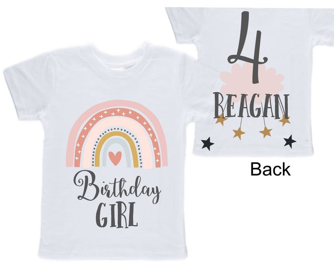 Personalized Rainbow Four Birthday Girl Shirt. Cake Smash Sleeve Birthday Shirt. 4th . Birthday Shirt