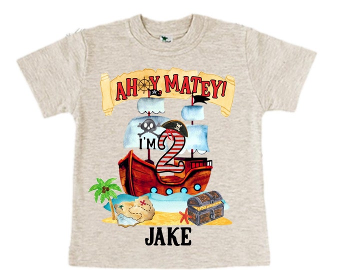 Personalized Pirate Ship theme Birthday Shirt. Two Birthday. Boy's Pirate Birthday. Shiver Me Timbers. Ahoy Matey. Arr. Arragh Shirt. Pirate