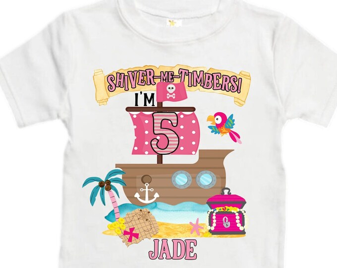 Personalized Pirate Rainbow FIVE Birthday Girl Shirt. Ahoy Matey, Arrgh, Arr Matey. Shiver Me Timbers Pirate 5th Birthday Shirt