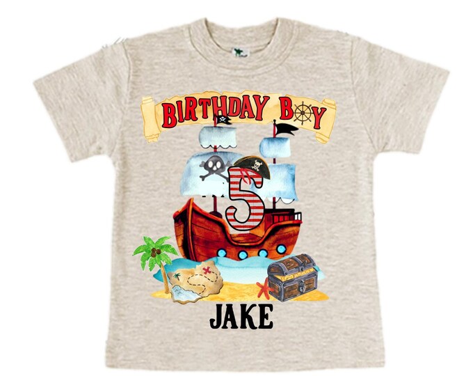 Personalized Pirate Ship FIVE Pirate Ship theme Birthday Shirt. Five Birthday. Boy's Pirate. Ahoy Matey, Arr Matey, Arrgh, Shiver Me Timber