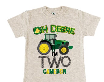 Personalized Farm Green Tractor Farm Animal theme Birthday Shirt. Two Birthday. Boy's Tractor Birthday Shirt.  Farm Birthday Shirt.