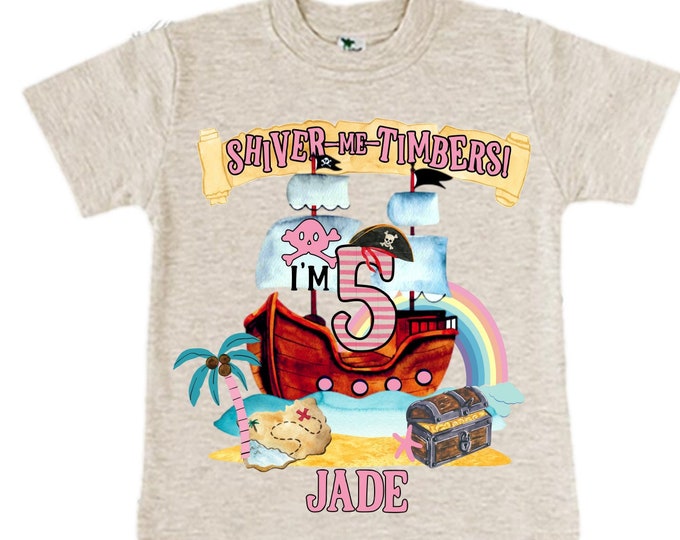 Personalized Pirate Rainbow FIVE Birthday Girl Shirt. Ahoy Matey, Arrgh, Arr Matey. Shiver Me Timbers Pirate 5th Birthday Shirt