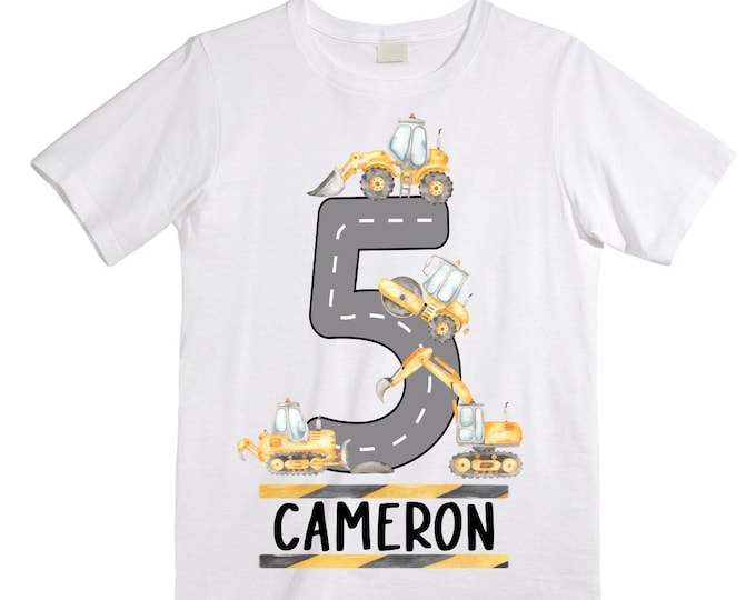 Personalized 5 Digger Truck Construction FIVE theme Birthday Shirt. FIVE Birthday. Birthday. Trash Truck Birthday .