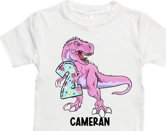 Personalized Two Rex Raglan Dinosaur theme Birthday Shirt. Two Birthday. Girl's Dino Birthday Shirt. Dinosaur Birthday Shirt.