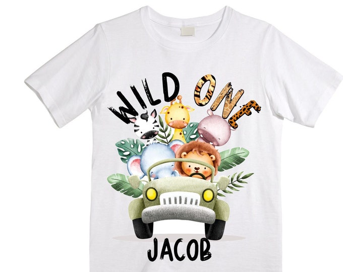 Personalized Let's Get Wild Safari theme Birthday Shirt. ONE Birthday. Boy's Safari Birthday Shirt. Jungle Safari Birthday Shirt.