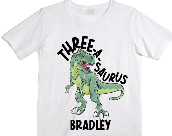 Personalized Dinosaur theme Birthday Shirt. Three Birthday. Boy's Dino Birthday Shirt. Dinosaur Birthday Shirt. THREE Rex