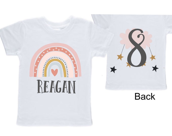 Personalized Rainbow EIGHT Birthday Girl Shirt. Cake Smash Short Sleeve Birthday Shirt. 8th . Birthday Shirt