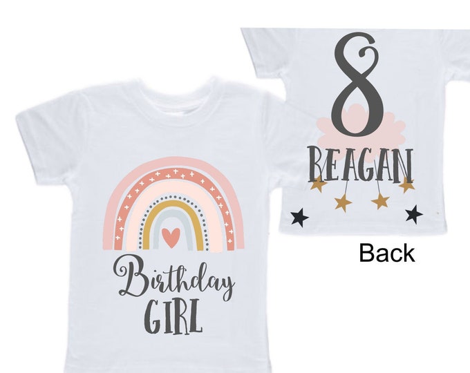 Personalized Rainbow EIGHT Birthday Girl Shirt. Cake Smash Short Sleeve Birthday Shirt. 8th . Birthday Shirt