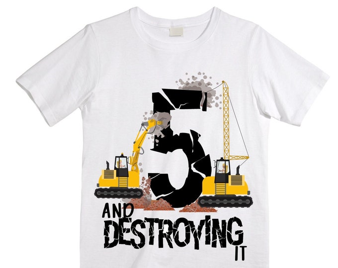 Personalized 5 Digger Truck Construction FIVE theme Birthday Shirt. FIVE Birthday. Birthday. Trash Truck Birthday .