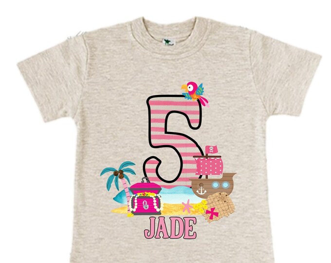 Personalized Pirate Rainbow FIVE Birthday Girl Shirt. Ahoy Matey, Arrgh, Arr Matey. Shiver Me Timbers Pirate 5th Birthday Shirt