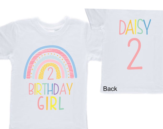Personalized Rainbow TWO Birthday Girl Shirt. Cake Smash Sleeve Birthday Shirt. TWO . Birthday Shirt
