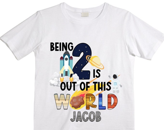 Personalized Space Birthday TWO Astronaut theme Birthday Shirt. TWO Birthday. Boy's Birthday Shirt. Spaceship Space ship Birthday Shirt.