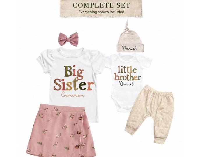 Big Sister/Little Brother Matching Sibling Set. Baby Shower Gift. Take Home Outfit. Matching Sibling Set