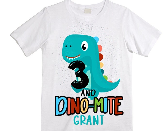 Personalized Dinosaur theme Birthday Shirt. Three Birthday. Boy's Dino Birthday Shirt. Dinosaur Birthday Shirt. THREE Rex