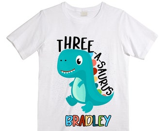 Personalized Dinosaur theme Birthday Shirt. Three Birthday. Boy's Dino Birthday Shirt. Dinosaur Birthday Shirt. THREE Rex