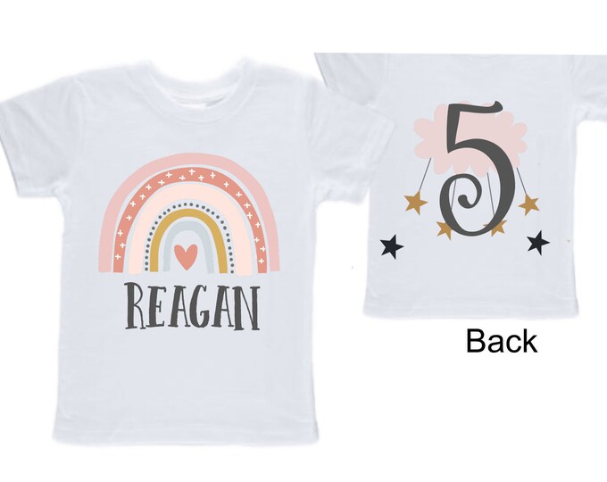 Personalized Rainbow FIVE Birthday Girl Shirt. Cake Smash Short Sleeve Birthday Shirt. 5th . Birthday Shirt