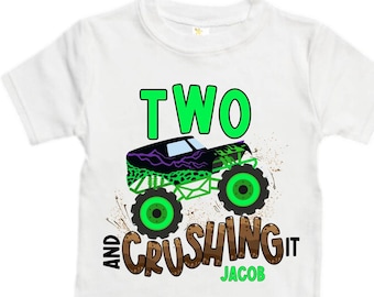 Personalized Monster Truck theme Birthday Shirt. Two Birthday. Boy's Truck Birthday Shirt. Monster Truck Racing Birthday Shirt.