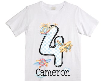 Personalized Airplane FOUR  Raglan Airplane theme Birthday Shirt. FOUR Birthday. Boy's Racing Birthday . Airplane Party Birthday