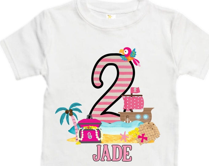 Personalized Two Pirate Rainbow . Pirate Ship.  Arrgh, Shiver me Timbers. Ahoy Matey Girls Birthday Shirt. 2nd Birthday Girl. Pirate Second