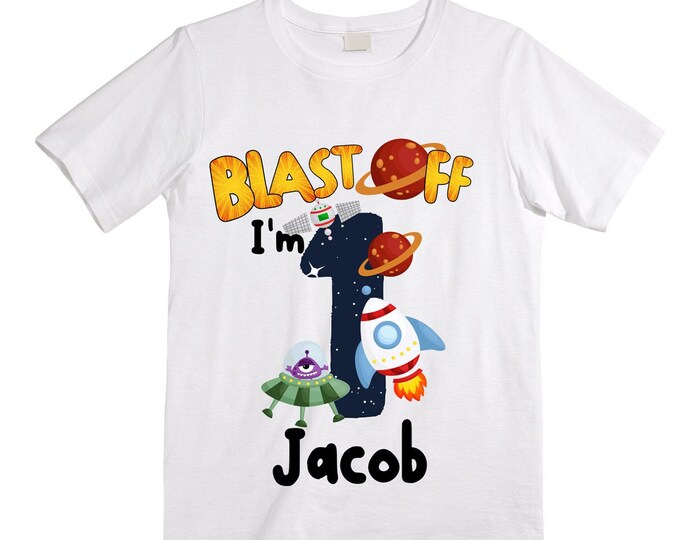 Space Birthday ONE Astronaut theme Birthday Shirt. ONE Birthday. Boy's Truck Birthday Shirt. Spaceship Space ship Birthday Shirt.