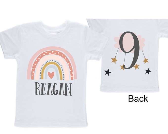Personalized Rainbow NINE Birthday Girl Shirt. Cake Smash Short Sleeve Birthday Shirt. 9th . Birthday Shirt