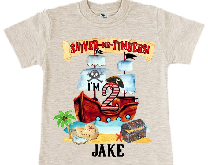 Personalized Pirate Ship theme Birthday Shirt. Two Birthday. Boy's Pirate Birthday. Shiver Me Timbers. Ahoy Matey. Arr. Arrah Shirt. Pirate