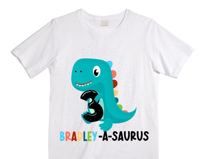 Personalized Dinosaur theme Birthday Shirt. Three Birthday. Boy's Dino Birthday Shirt. Dinosaur Birthday Shirt. THREE Rex