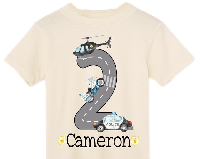 Personalized  2 Police Themed Birthday Shirt. Two Birthday. Boy's Police Car Birthday Shirt. Police Birthday Shirt.