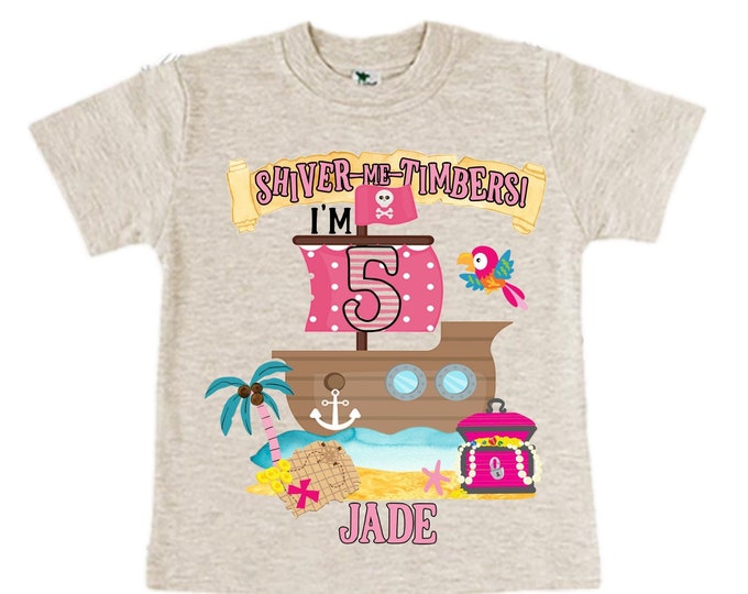 Personalized Pirate Rainbow FIVE Birthday Girl Shirt. Ahoy Matey, Arrgh, Arr Matey. Shiver Me Timbers Pirate 5th Birthday Shirt