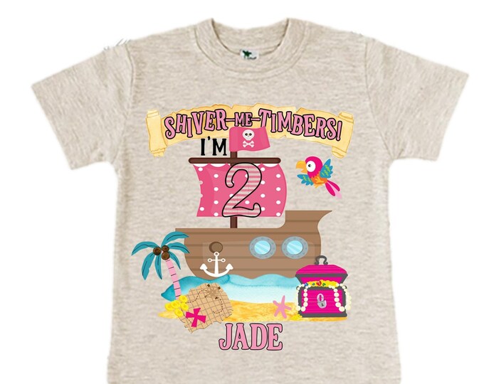 Personalized Two Pirate Rainbow . Pirate Ship.  Arrgh, Shiver me Timbers. Ahoy Matey Girls Birthday Shirt. 2nd Birthday Girl. Pirate Second