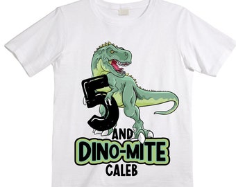 Personalized Dinosaur Themed Birthday Boy Raglan Dinosaur theme Birthday Shirt. FIVE Birthday. Boy's Dino Birthday. Dinosaur Birthday Shirt.