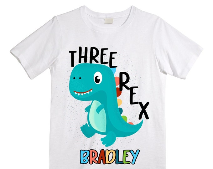 Personalized Dinosaur theme Birthday Shirt. Three Birthday. Boy's Dino Birthday Shirt. Dinosaur Birthday Shirt. THREE Rex