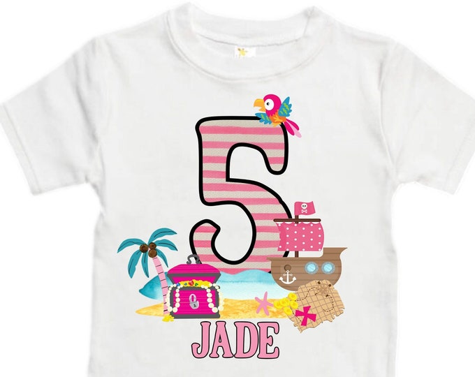 Personalized Pirate Rainbow FIVE Birthday Girl Shirt. Ahoy Matey, Arrgh, Arr Matey. Shiver Me Timbers Pirate 5th Birthday Shirt